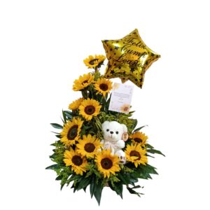 Arreglo Floral con girasoles y peluche 40
