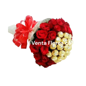 Buquet con rosas y ferrero 3