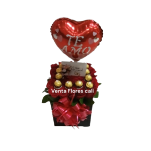 Caja con flores y chocolate ferrero 39