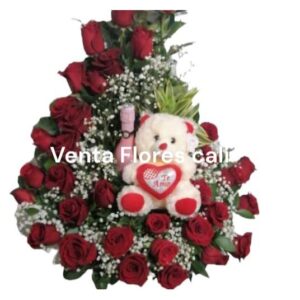 arreglo rosas rojas y peluche 1