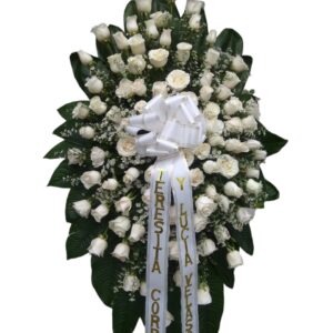 Corona funebre alta rosas blancas