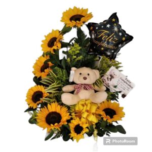 Arreglo Floral con girasoles y peluche 72